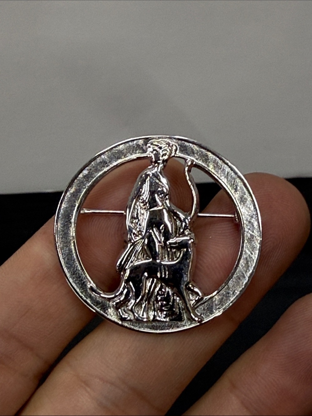 Sterling Silver Round Figurine Brooch - Women Jewelry